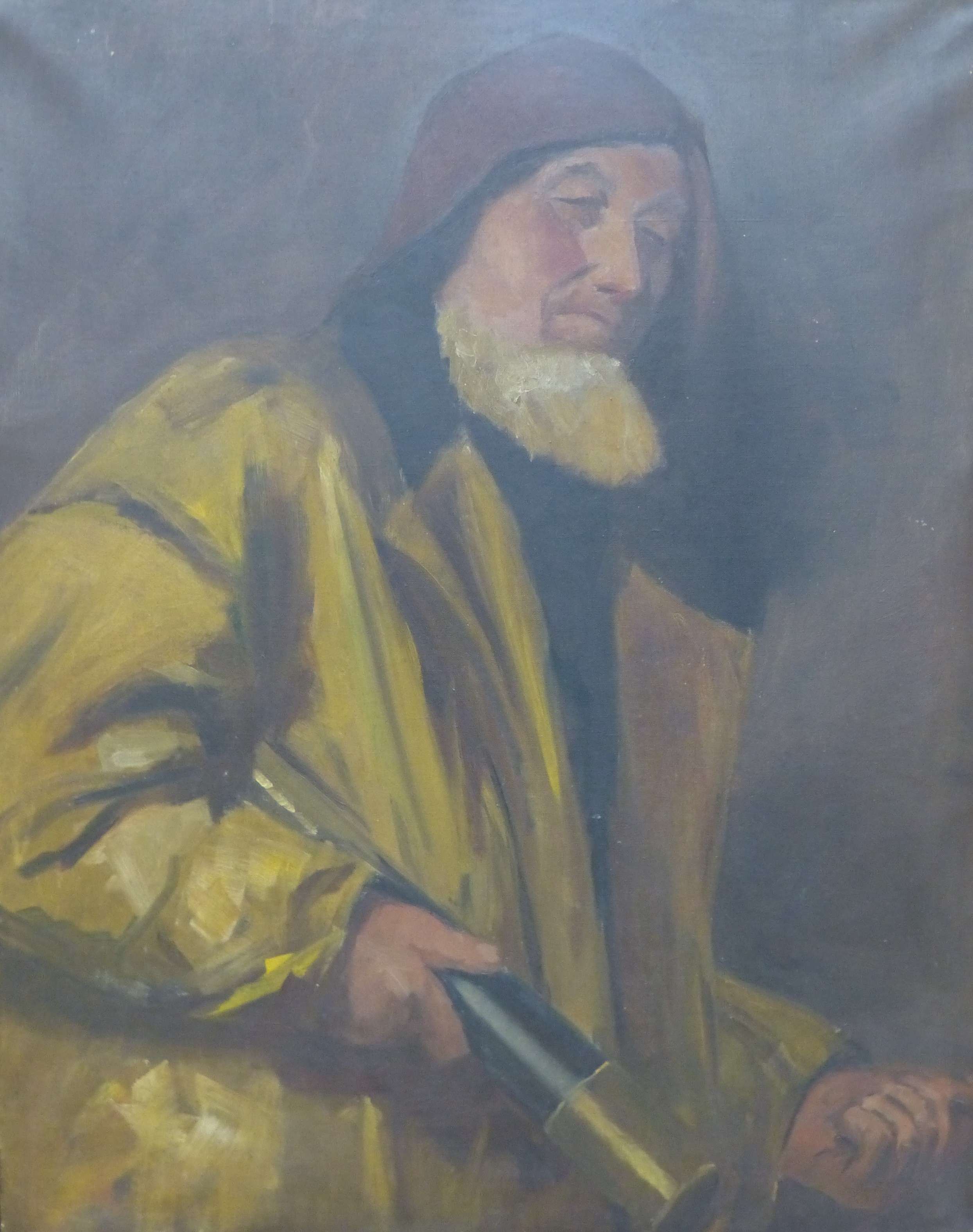 Mrs Betty Montgomery (nee Hobartt), wife of Field Marshall Montgomery, oil on canvas, Portrait of a St Ives Fisherman, signed verso in her maiden name, 77 x 61cm